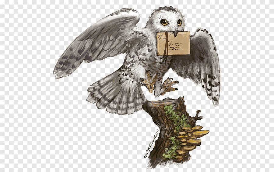 A snow owl carrying a piece of mail